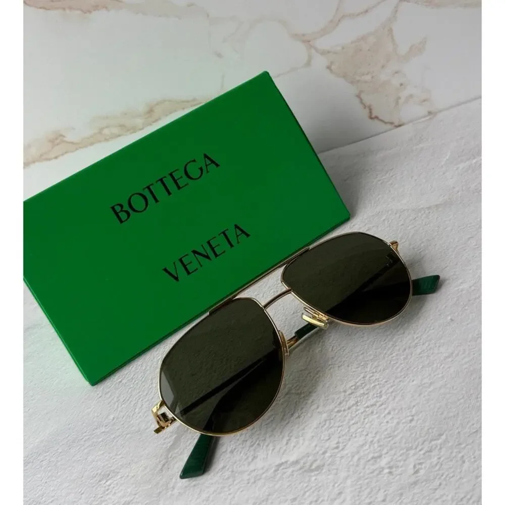 NEW Bottega Veneta BV1302S Gold Green Aviator Sunglasses